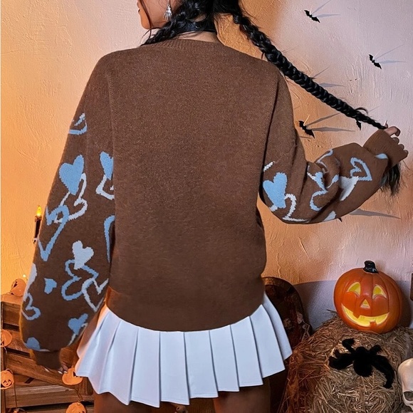 Heart Pattern Drop Shoulder Sweater | Sz S - Picture 3 of 4